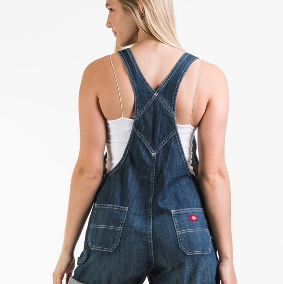 VINTAGE DICKIES Raw Edge Distressed Light-Wash Denim Overalls Sz XS - Picture 2 of 10